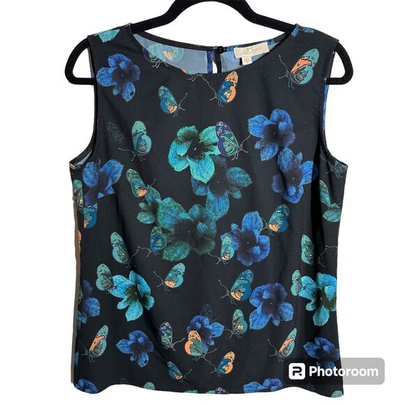 LaDress by Simone Women's Butterfly Black Blue Matching Set Size Small Floral - Picture 2 of 16